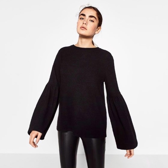 Zara Soft Touch Black Bell Sleeve Sweater Size M